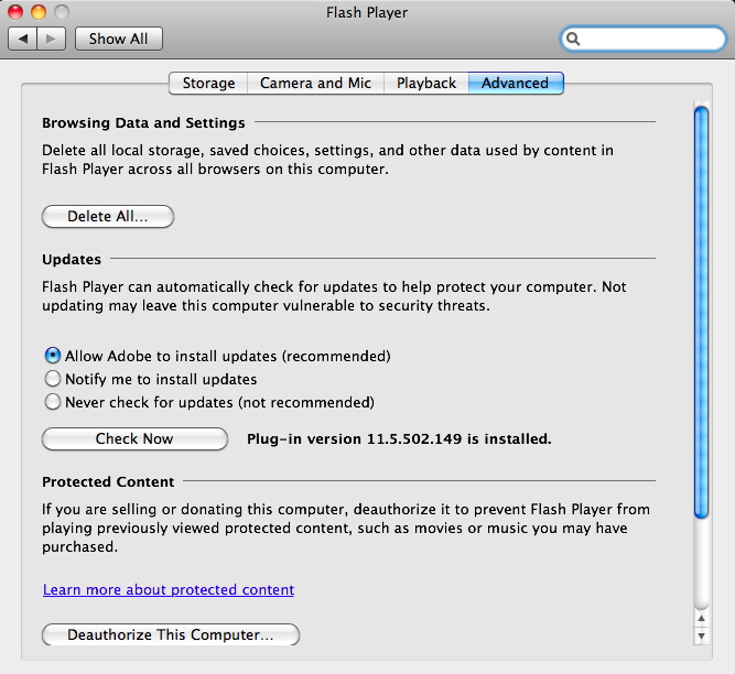 adobe flash player update for mac os x